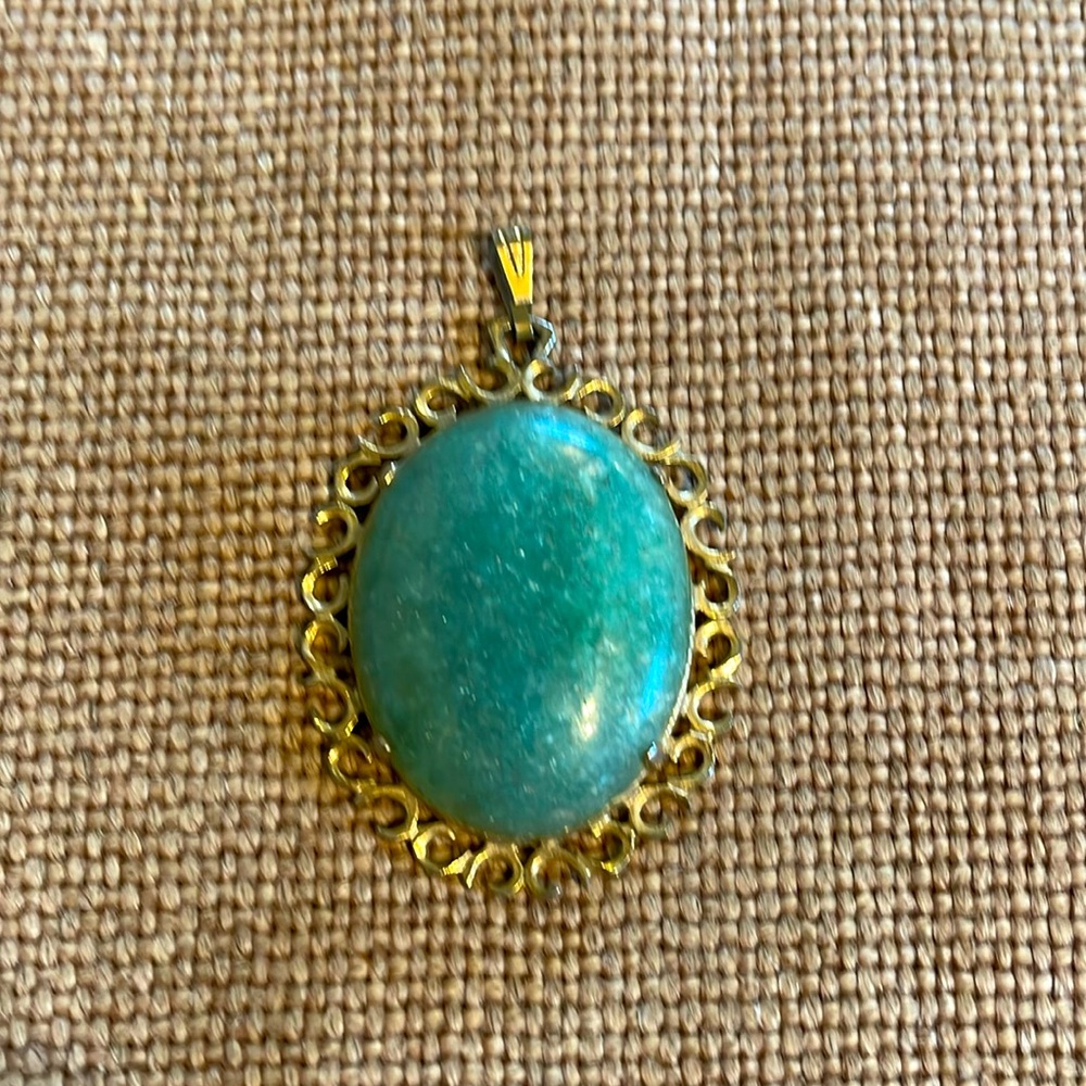 Vintage Gold Tone Jade Pendant